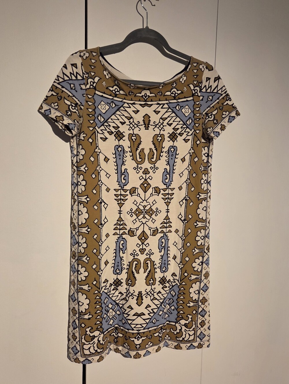 Tory Burch Short-Sleeve Mini Dress in Ikat Tribal Bohoemian Print